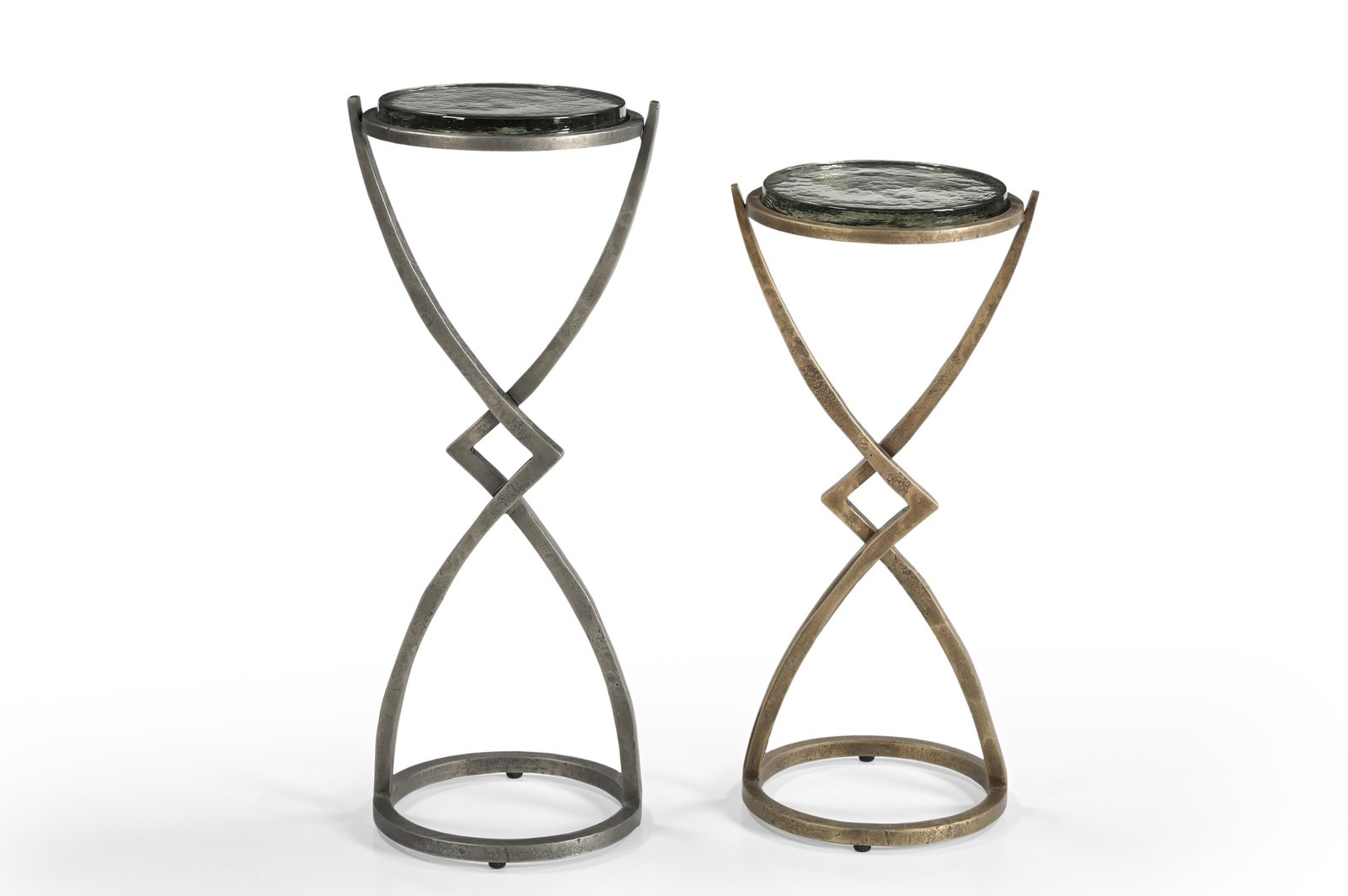 IRON SIDE TABLE WITH CASTED GLASS TOP (SET OF 2)