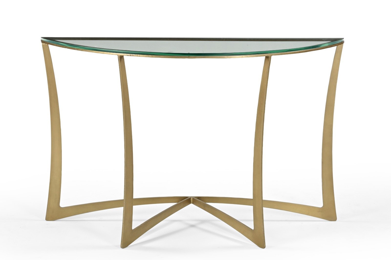 IRON HALF ROUND CONSOLE TABLE WITH GLASS TOP