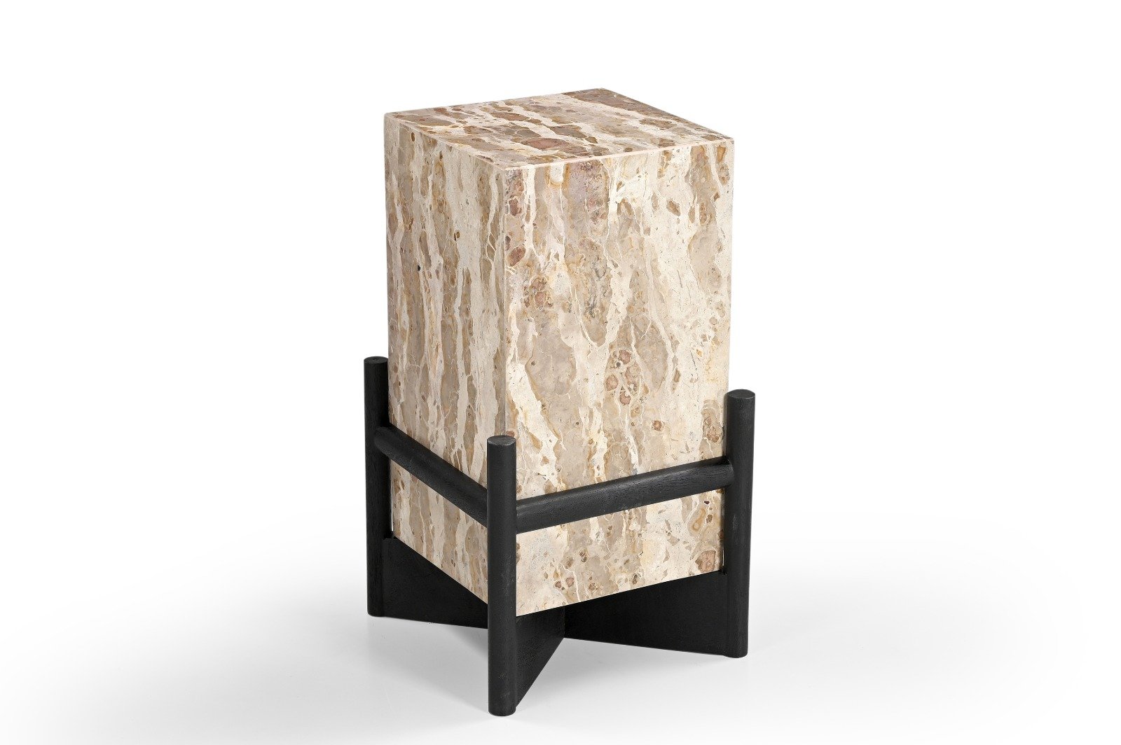 MARBLE SIDE TABLE WITH WOODEN BASE