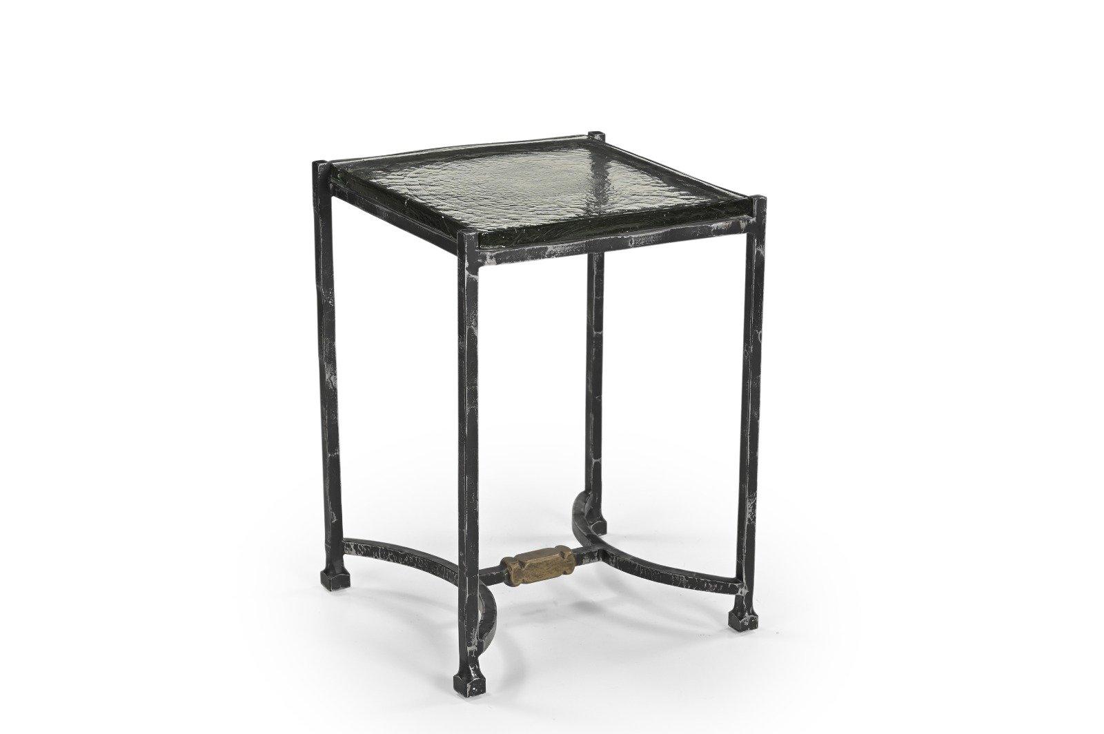 IRON SIDE TABLE WITH CASTED GLASS TOP